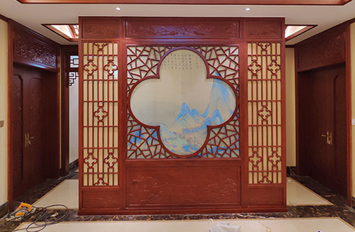 亳州会所室内装修中式仿古实木屏风隔断展示